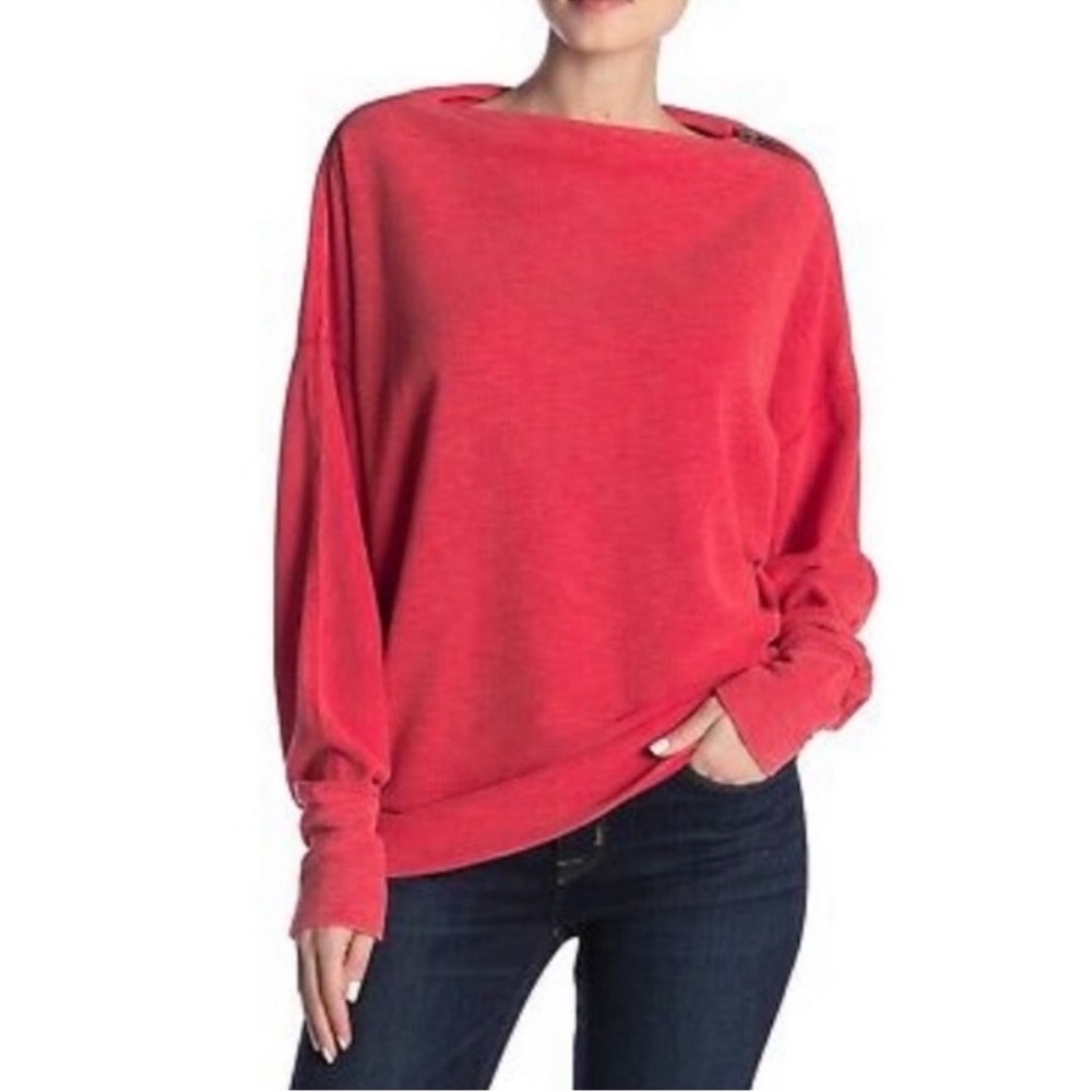 We The Free Nikala heather red drop zip shoulder long sleeve M thermal shirt